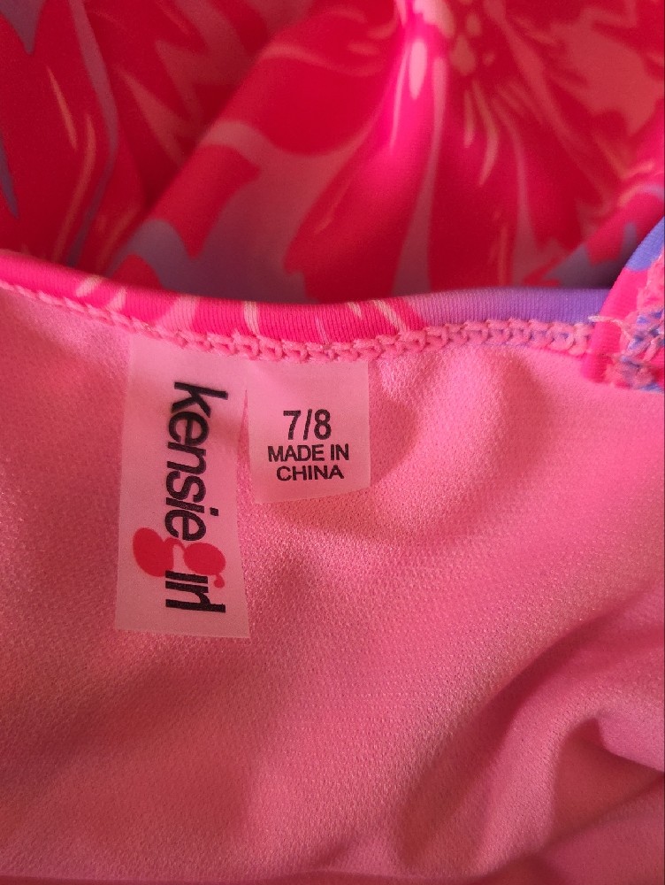 Kensie Girls Pink Floral One-Piece Swimsuit With Hair Clips; Size Girls 7/8 — image 6 of 8
